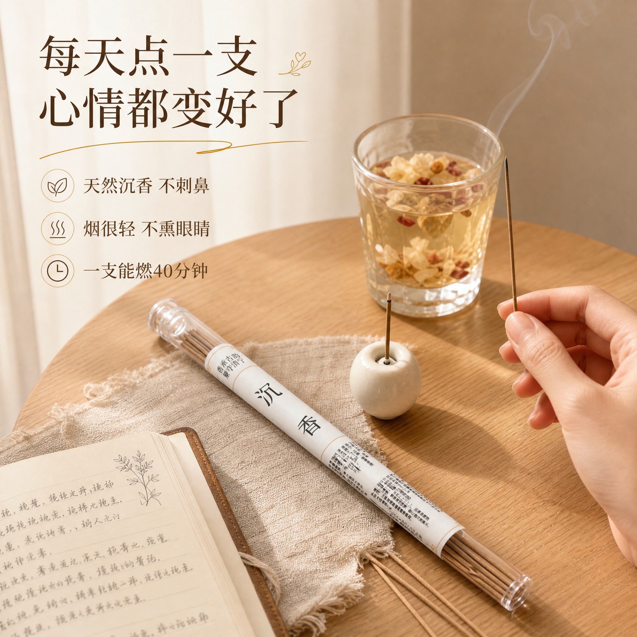 [主图-2] 微信小店卖点图，沉香线香自用体验分享，种草感。… - 图片创意预览