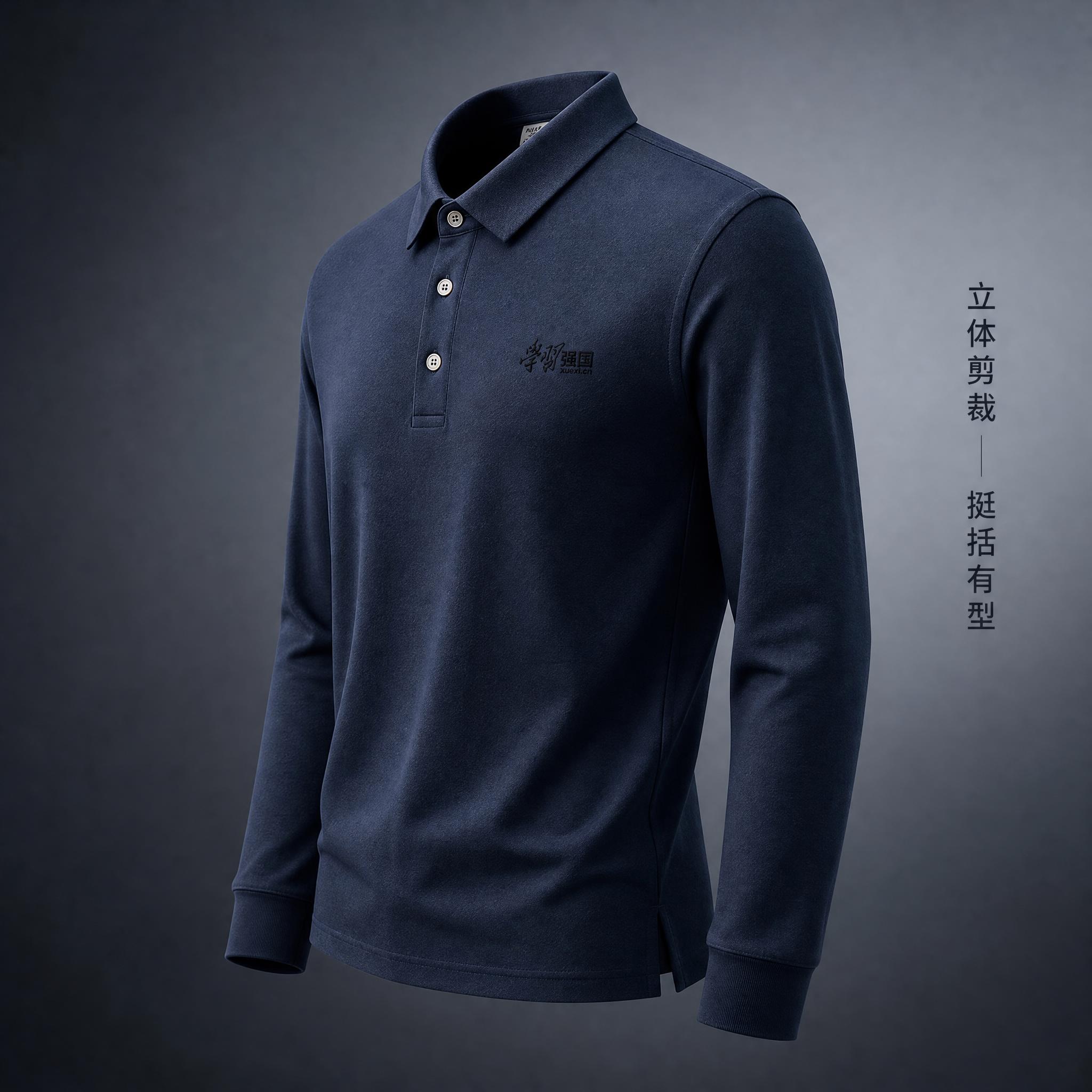 [主图-3] 学习强国联名长袖POLO衫 侧面立体展示 版型剪… - 图片创意预览