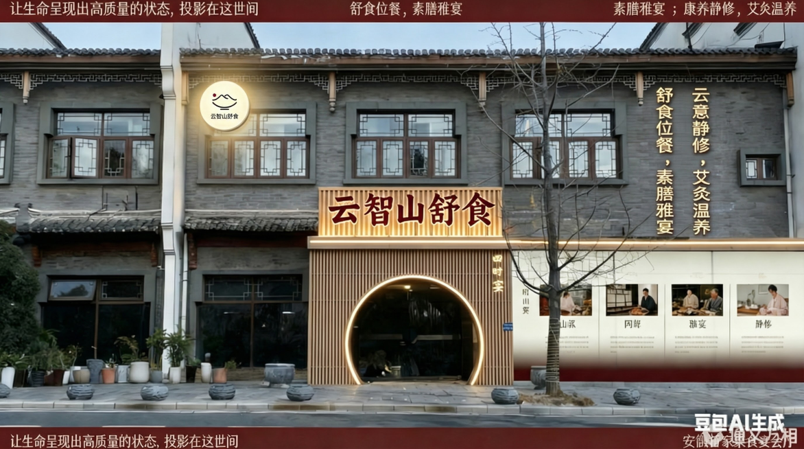 把第一张图中的logo做成一个餐饮店的圆形灯箱，放置在第二张图中。两张图中的内容、文字颜色等都保持不变，仅把图一的logo放置在一个餐饮店使用的圆形灯箱中预览效果