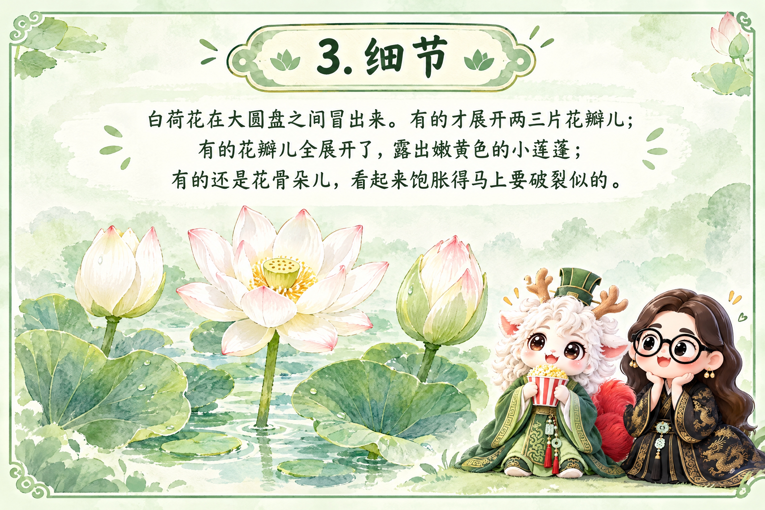 横版6寸比例的知识卡片设计，标题为"3. 细节"，内容为：白荷… - 图片创意预览
