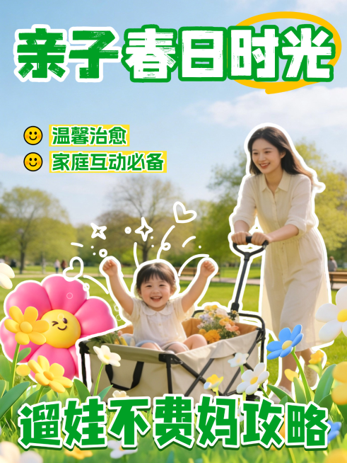 温馨治愈的春日亲子小红书吸睛大字封面预览效果