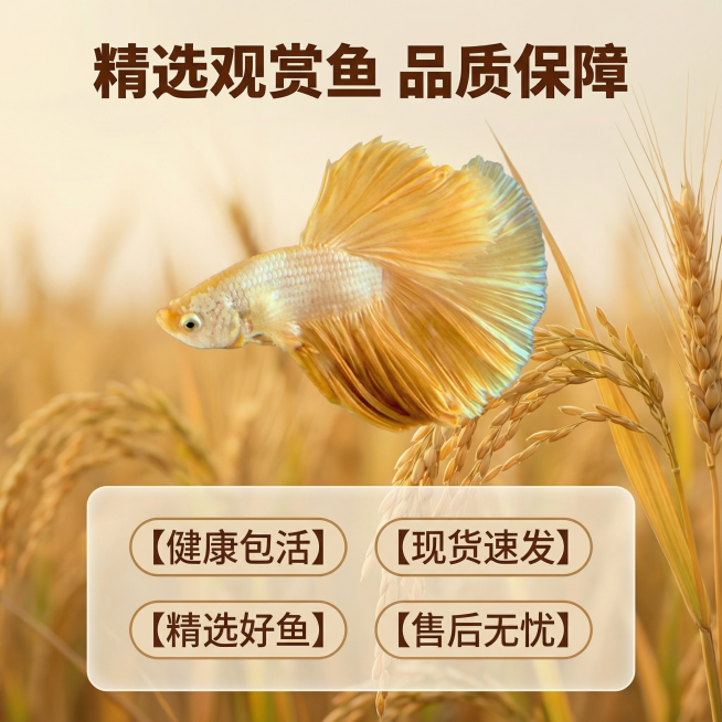 [主图 5] 服务承诺转化图
[氛围风格] 自然稻麦风格，温暖治愈氛围感，整体风格和全套保持统一。
[画面元素] 商业摄影质感、光线柔和通透、产品清晰真实、画面干净高级。保持原图斗鱼外形和金黄色不变，预览效果