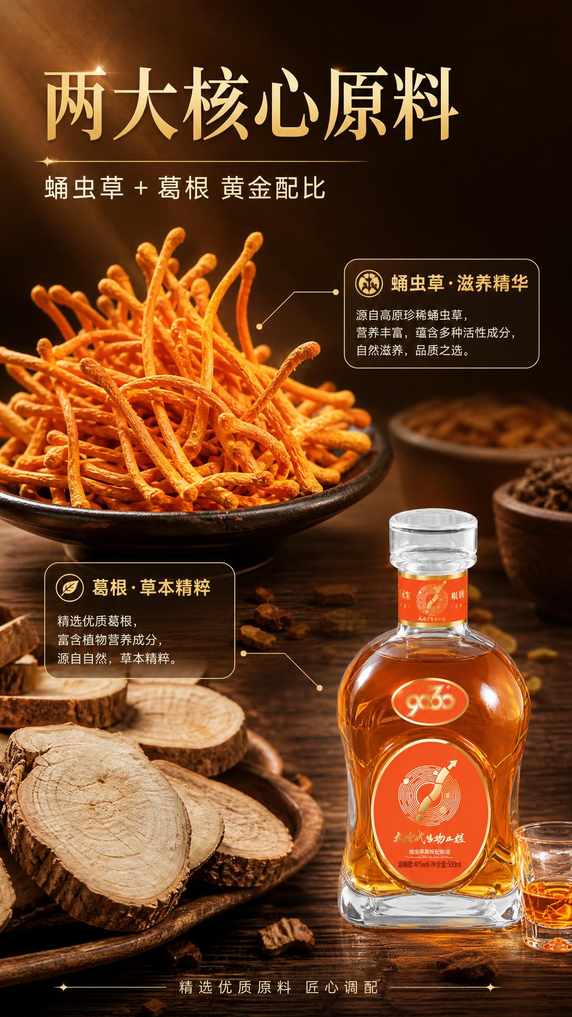 [商品] 使用【图1】9060蛹虫草葛根配制酒，置于画面右下角… - 图片创意预览