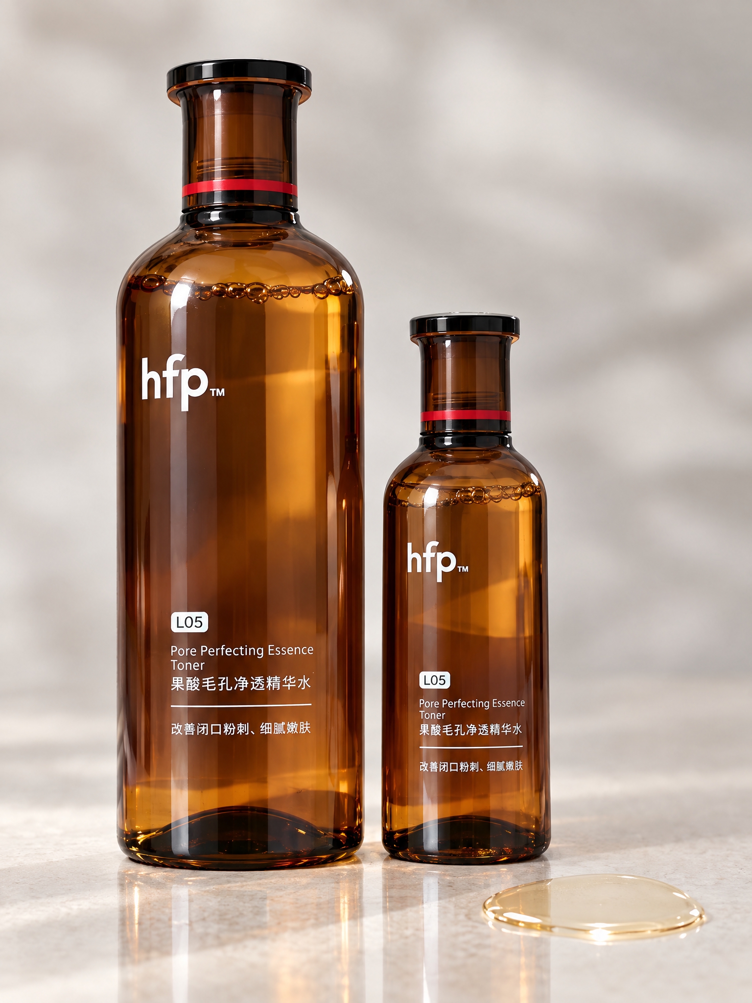 专业美妆产品棚拍特写，HFP果酸毛孔净透精华水大瓶（380ml… - 图片创意预览