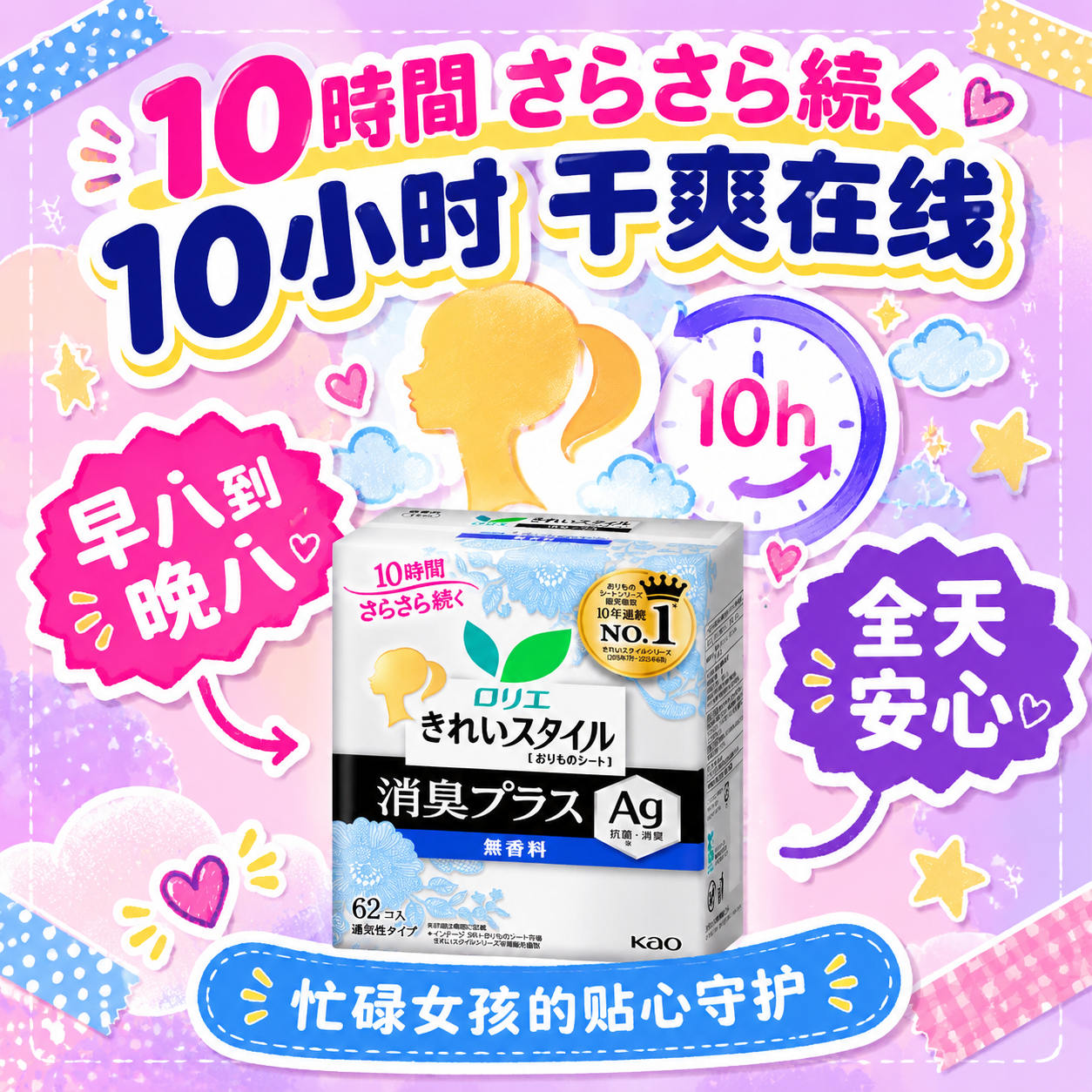基于图中的乐而雅消臭护垫包装盒，生成第二张关爱女性主题电商主图… - 图片创意预览