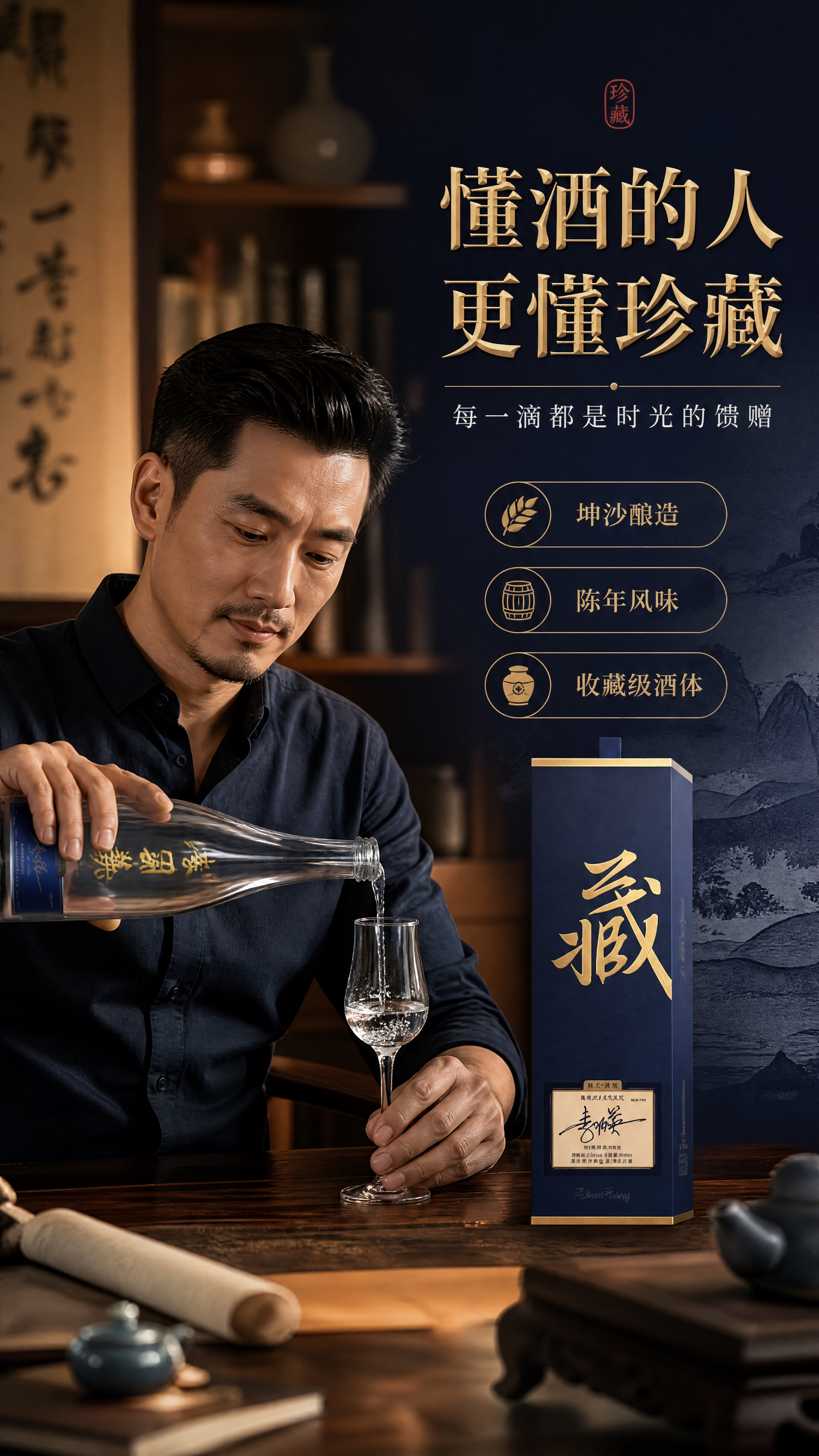 [商品] 使用【图2】李明英白酒瓶与礼盒；保留瓶身造型、金色瓶… - 图片创意预览