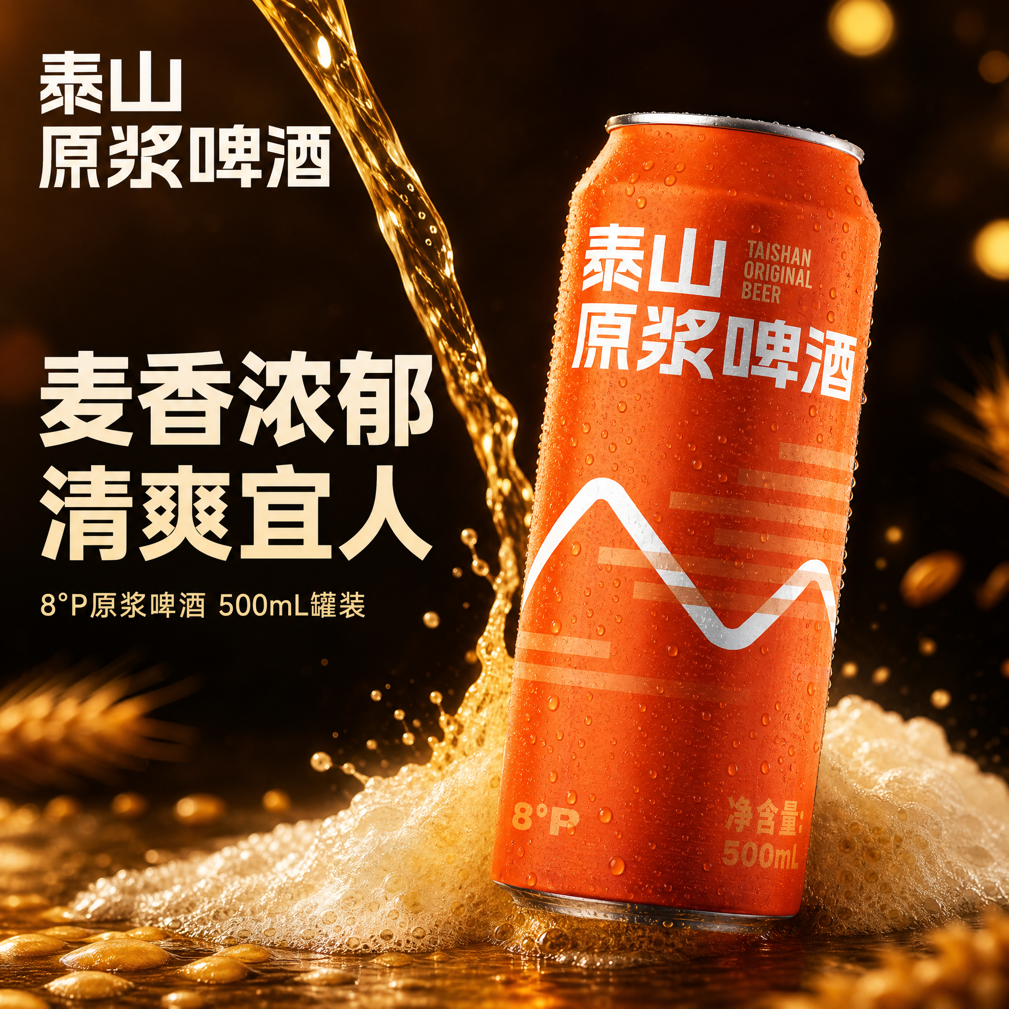 [主图-1] 首图点击率图，主题为泰山原浆啤酒罐装产品主视觉，… - 图片创意预览