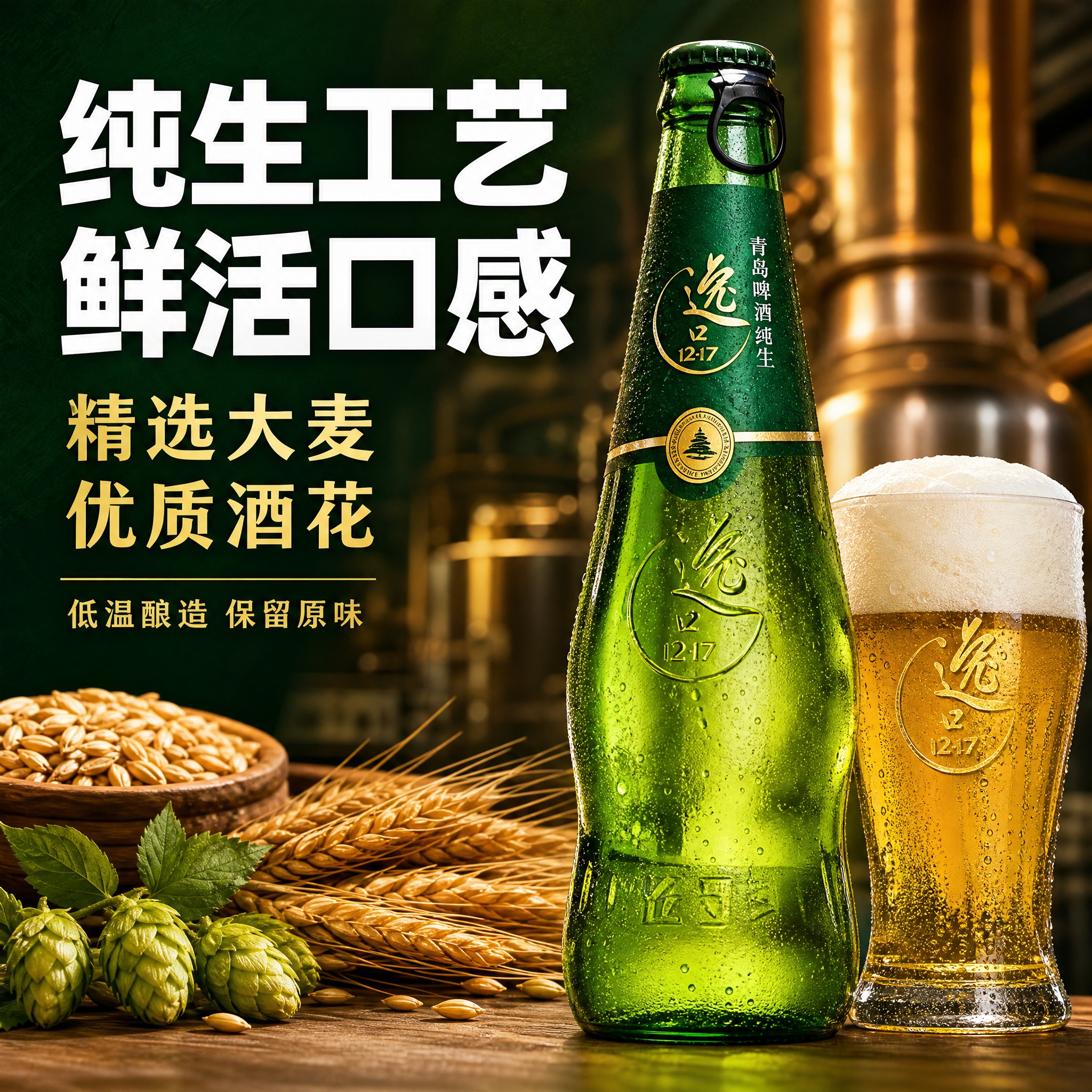 [主图-2] 青岛啤酒逸品纯生核心卖点图 纯生工艺与麦香品质展… - 图片创意预览