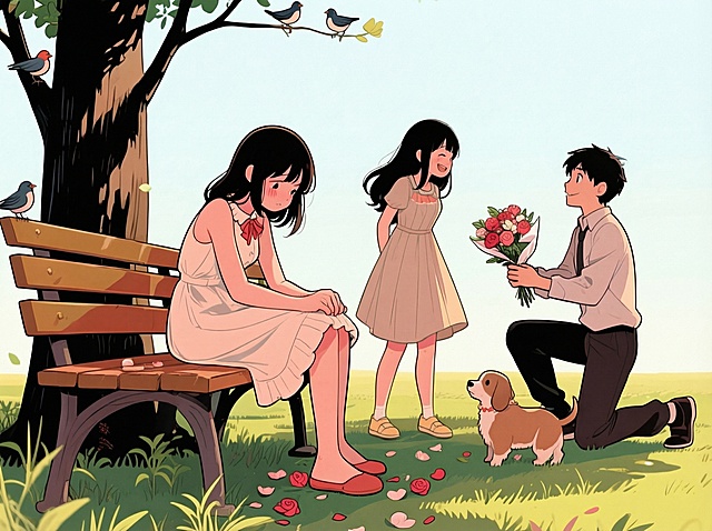 比如将情侣放置在画面右侧远处，同时保持前景女孩的主体位置。