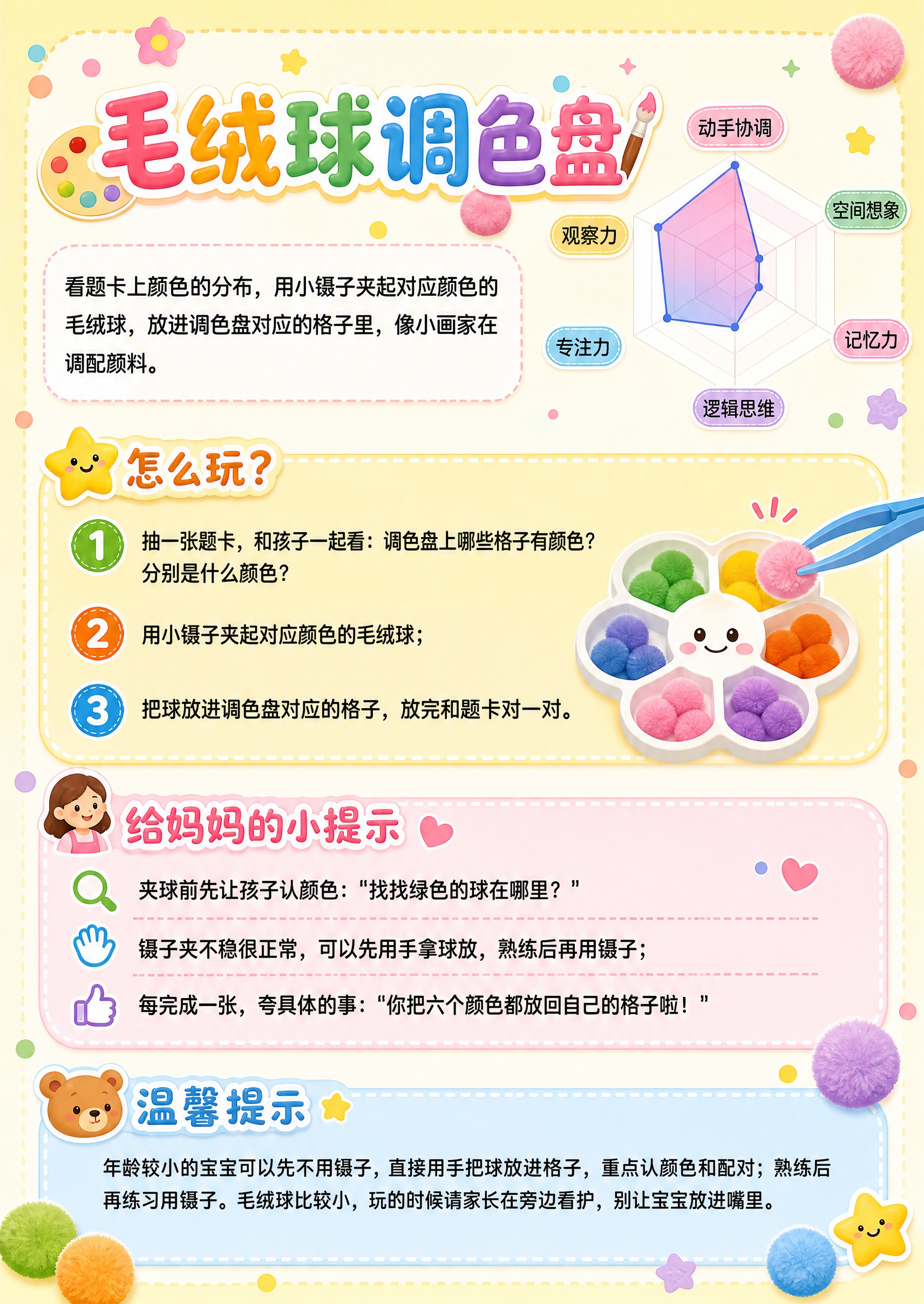 基于参考图的内容框架和文字大小，对这张儿童蒙氏玩具使用说明卡进… - 图片创意预览