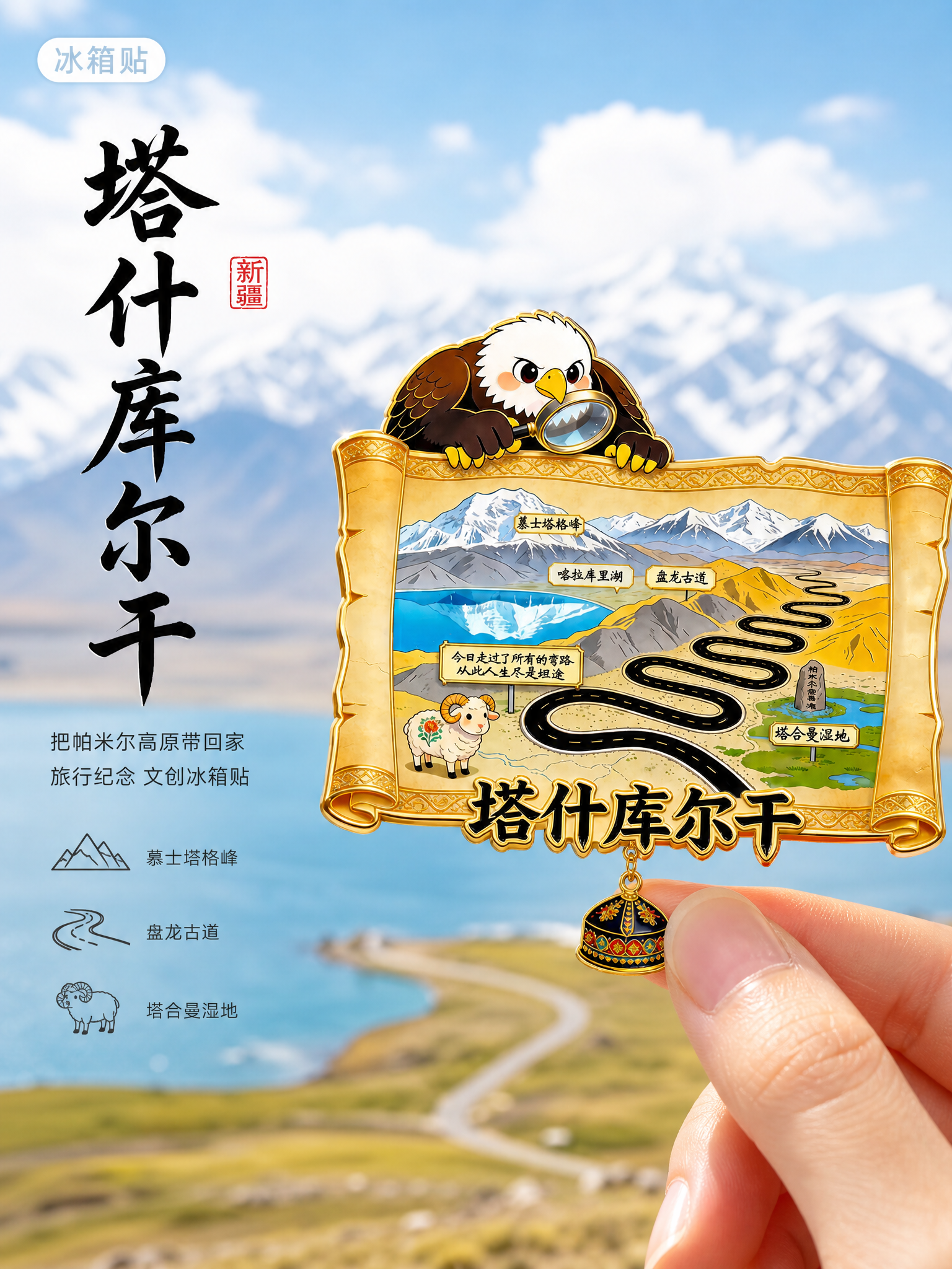 [单张主图] 塔什库尔干地图造型冰箱贴 小红书高级氛围感主图… - 图片创意预览