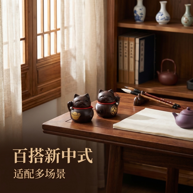 「图片1」木质招财猫，纯天然实木雕刻，招财进宝，生意兴隆，财源广进预览效果