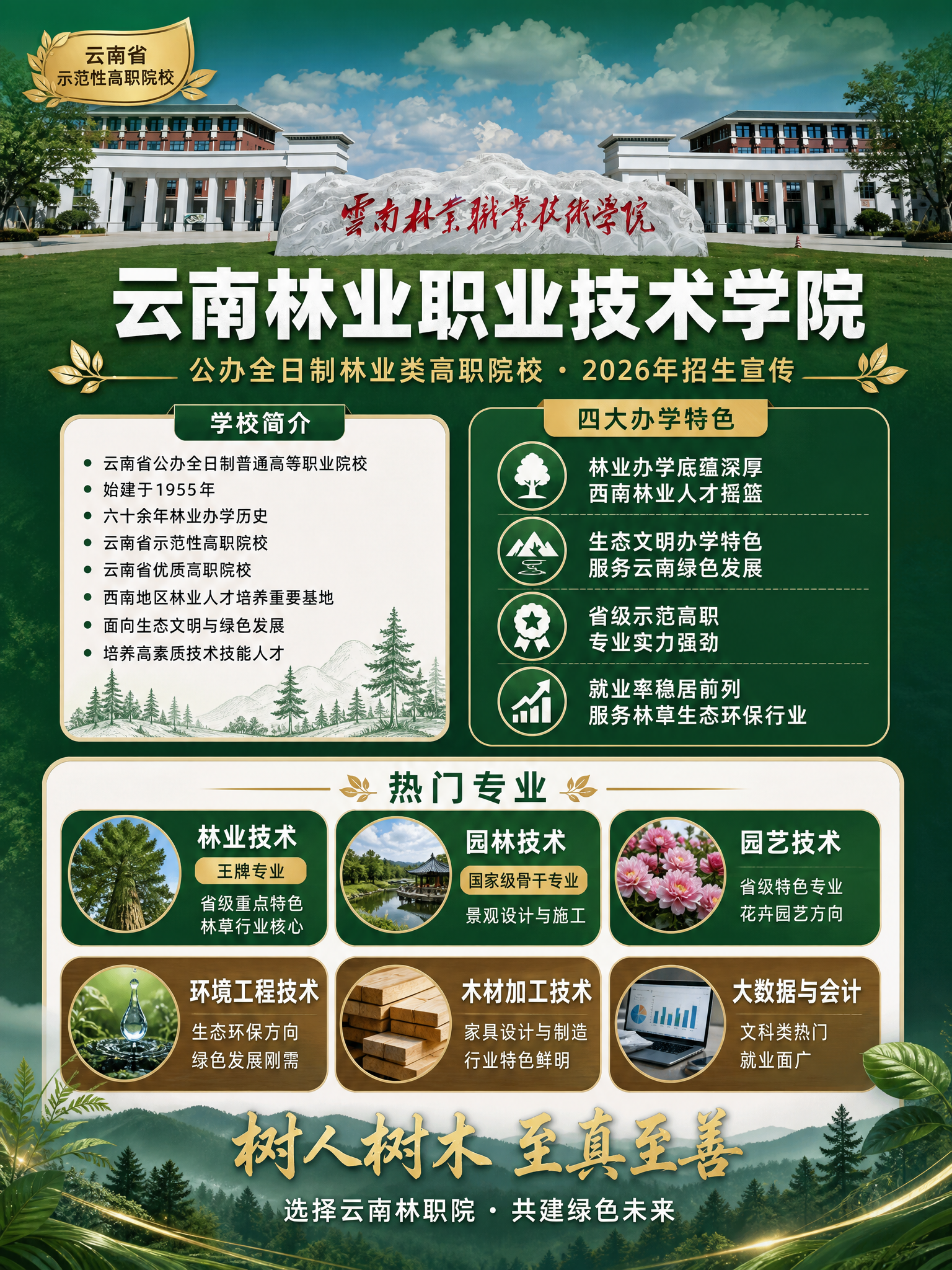 公办林业类高职院校招生宣传海报，竖版3:4比例，清新自然庄重风… - 图片创意预览