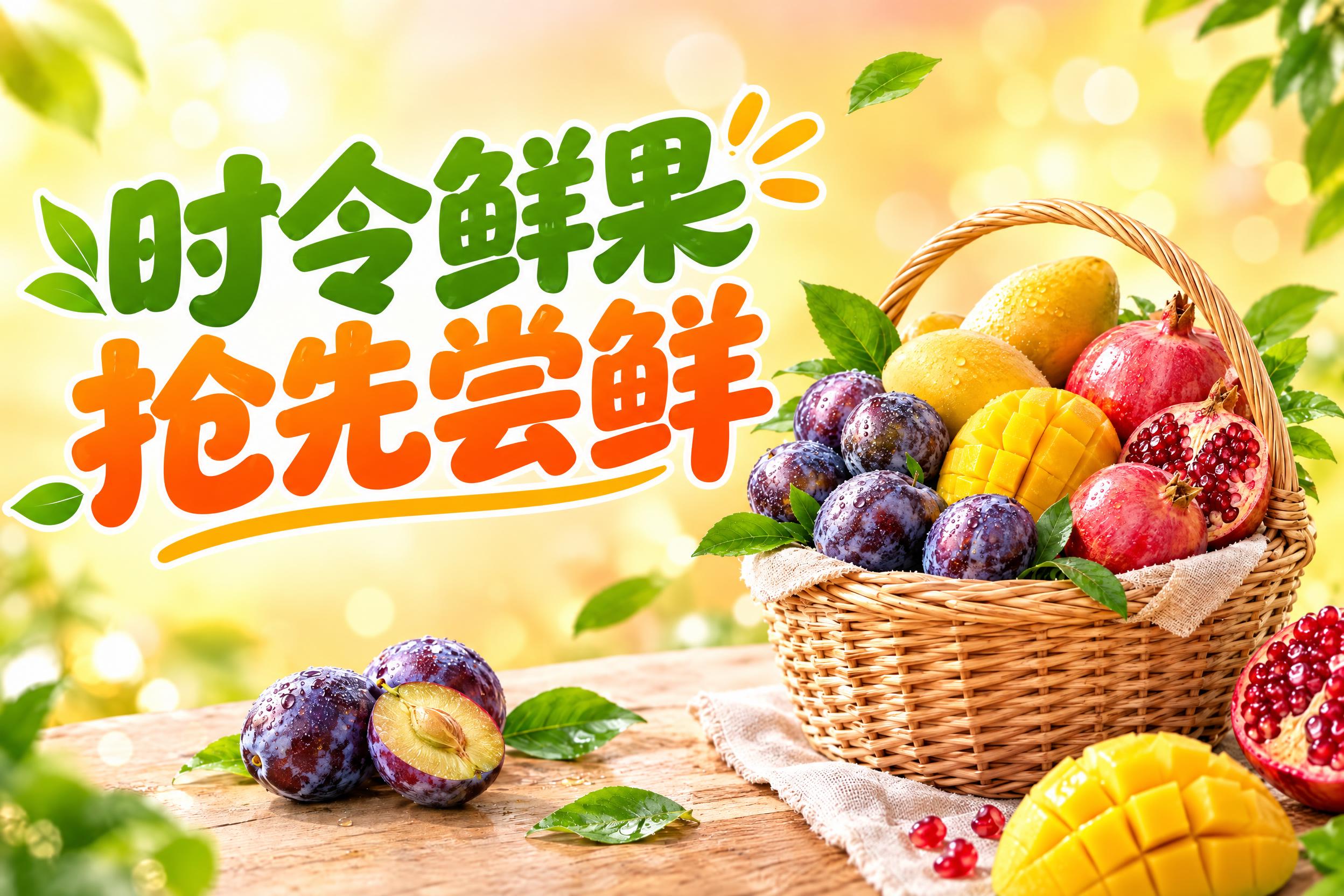 基于参考图修改：右侧的果篮和水果整体缩小一些，占画面比例减小；… - 图片创意预览