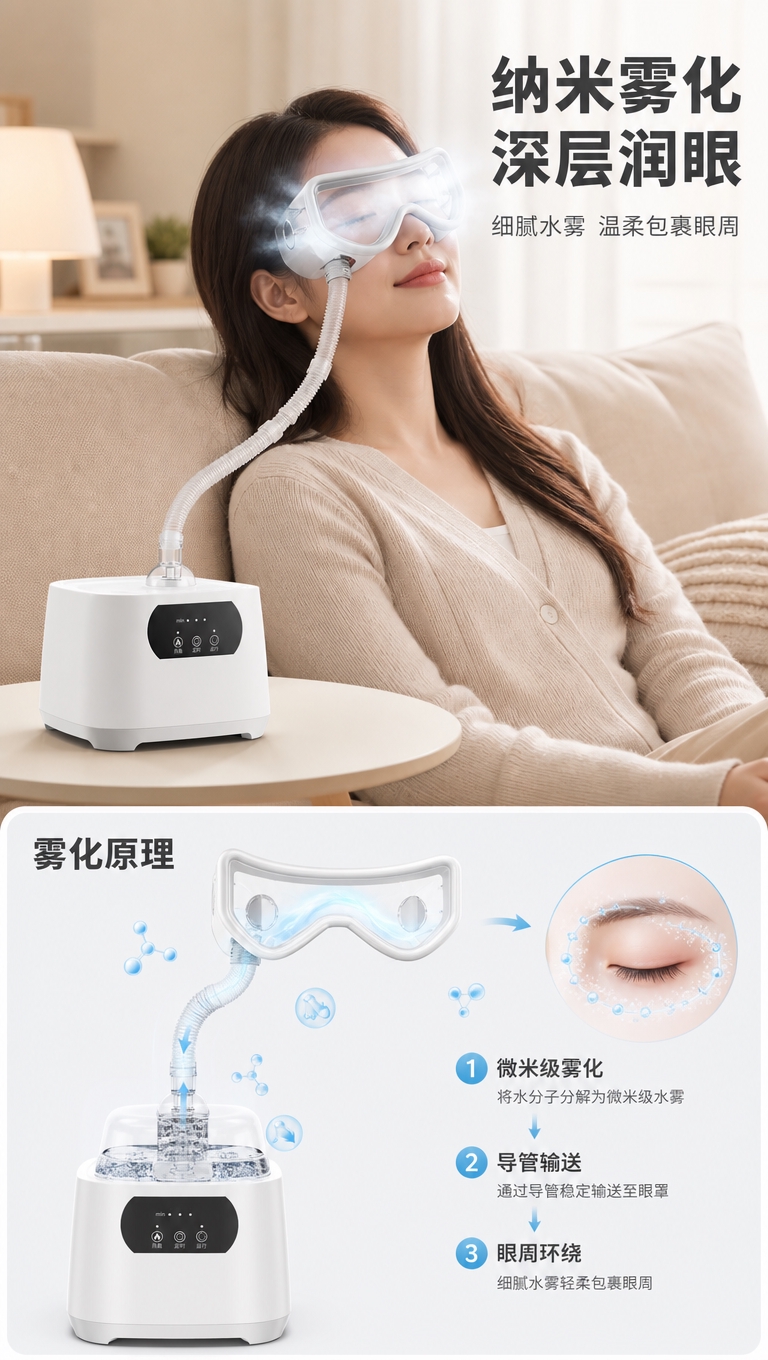 [商品] 使用【图1】白色智能眼部雾化仪；保留白色方形主机、透… - 图片创意预览