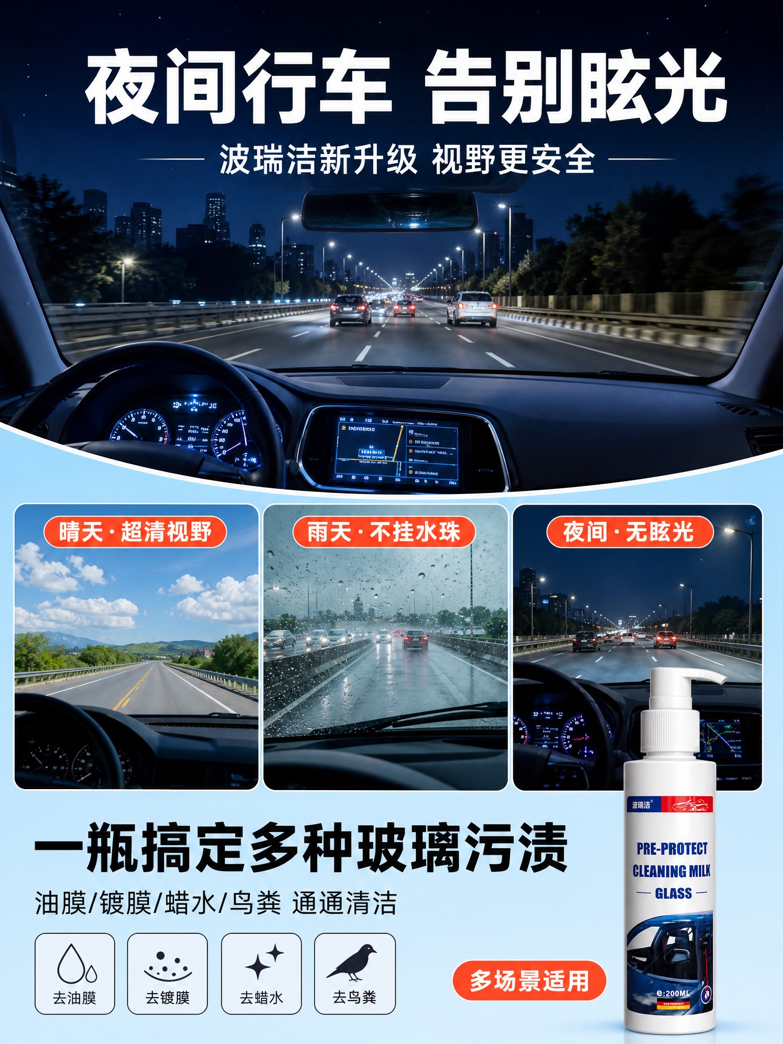[商品] 使用【图1】波瑞洁200ml按压瓶装玻璃油膜清洁乳；… - 图片创意预览