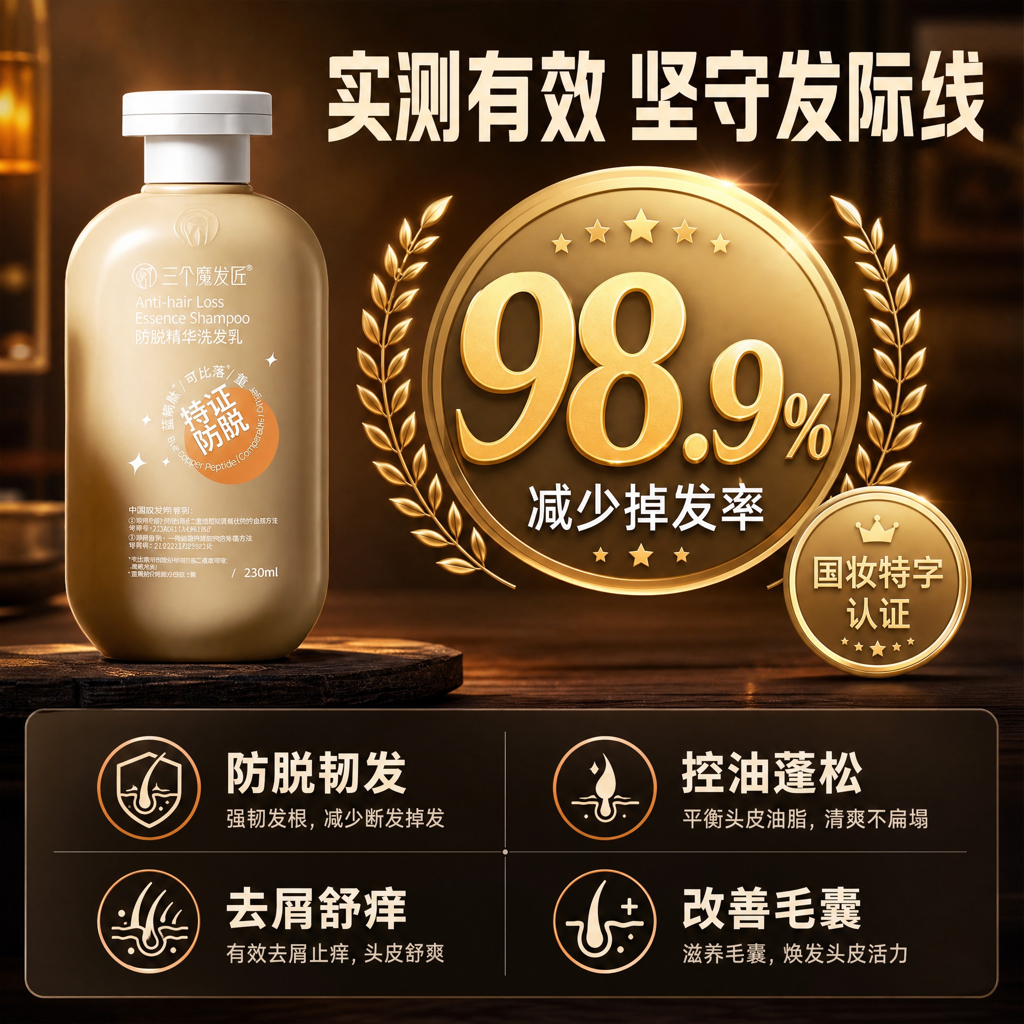 [主图-3] 功效实证，主打「98.9%减少掉发」数据背书+四… - 图片创意预览