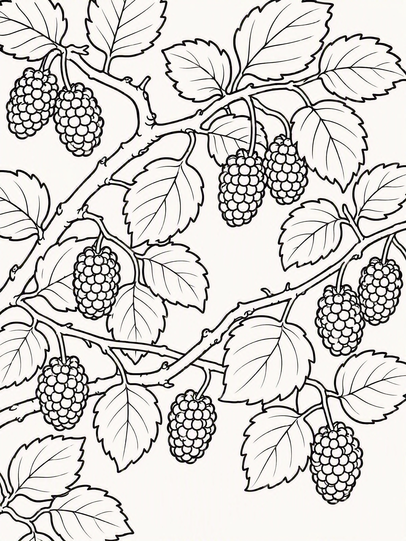 参考图中的中式黑白线描风格，重新绘制桑葚枝条插画，画面中有很多… - 图片创意预览