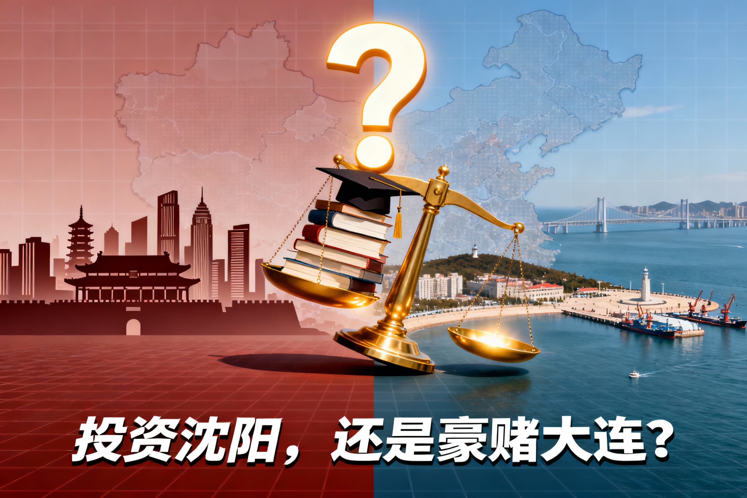 [image-画面一分为二，形成鲜明对比。左侧是沈阳的抽象城市… - 图片创意预览