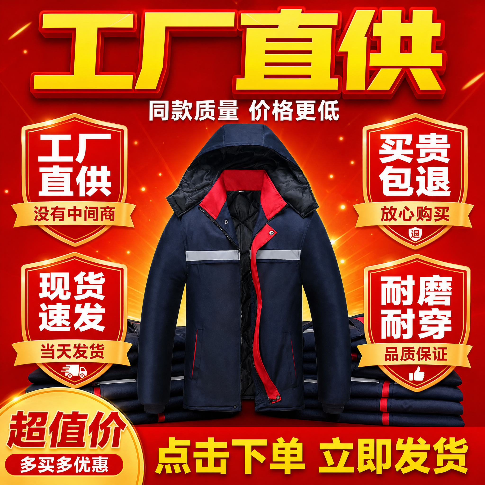 [主图-7] 藏青色加棉劳保棉服性价比促销尾图 拼多多风格。… - 图片创意预览