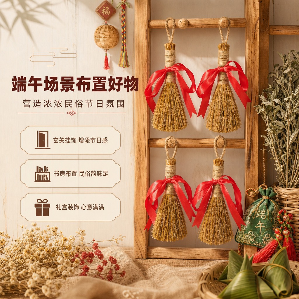 [商品] 使用【图5】4个稻草小毛刷捆红绳挂饰；保留每个挂饰的… - 图片创意预览