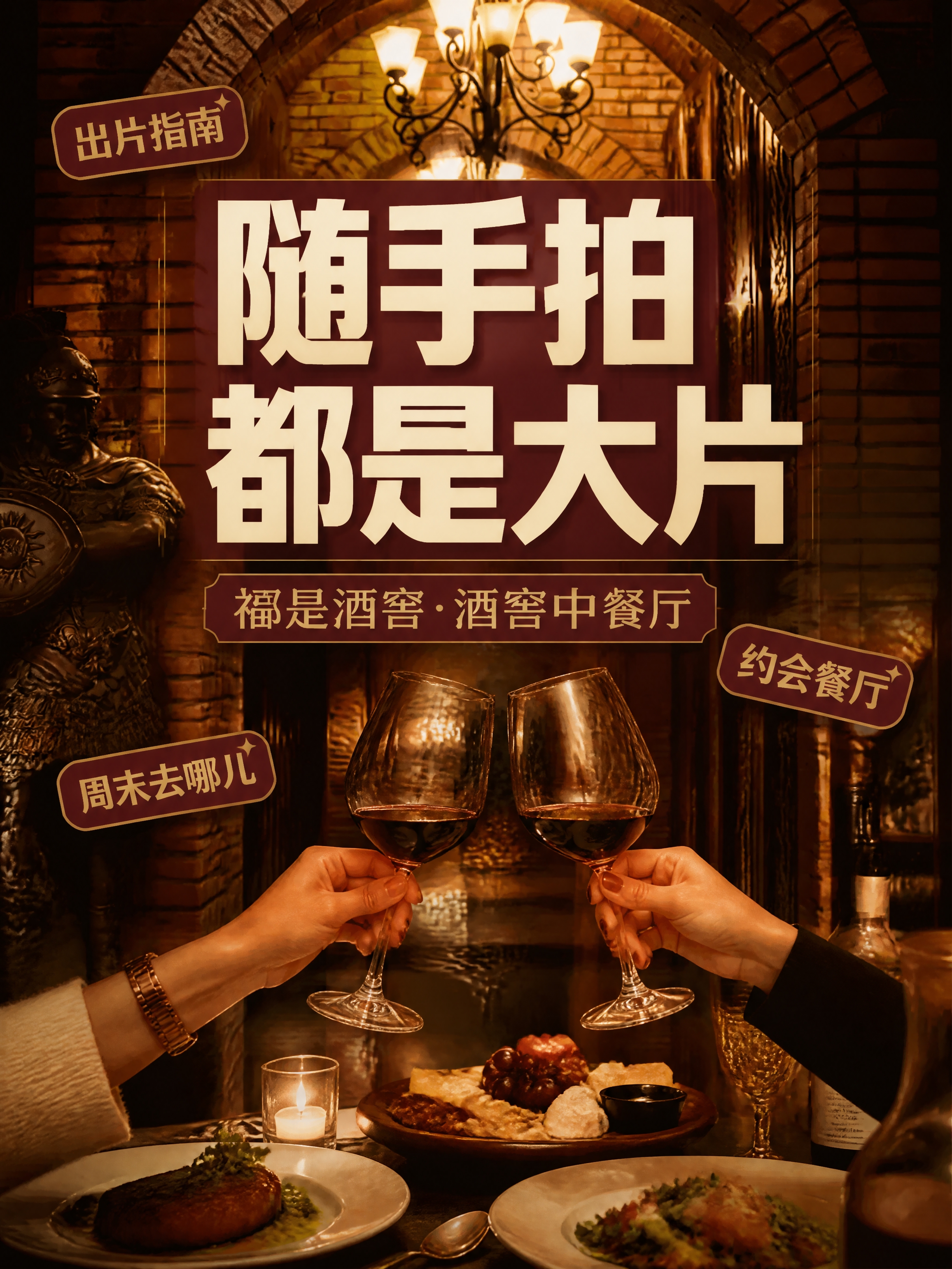 小红书笔记大字封面，配图大字，暗金酒红暖棕电影感老钱风，版式精… - 图片创意预览