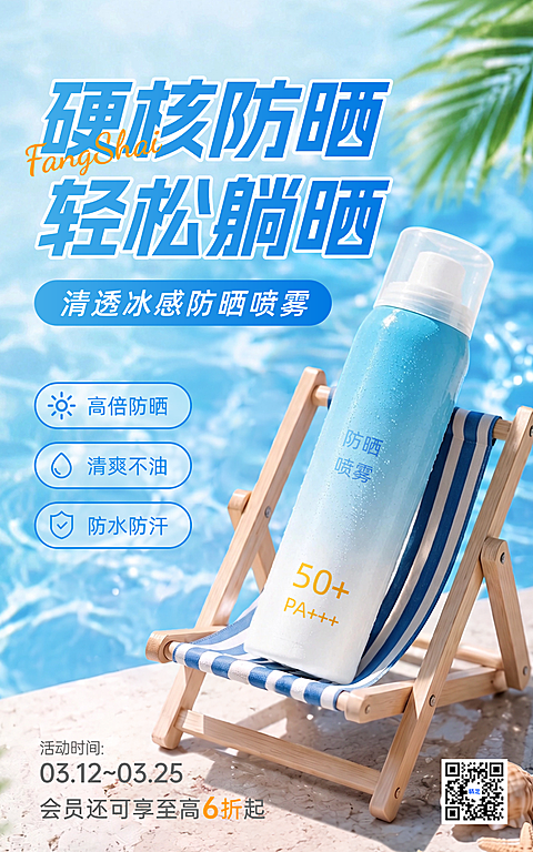 夏日美容美妆防晒产品电商海报