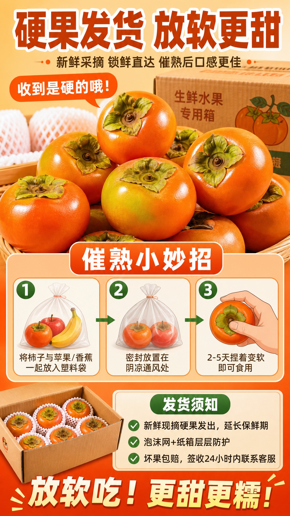 [商品] 生鲜硬柿子，橙红色偏青硬果状态，带绿色柿蒂，表皮紧实… - 图片创意预览