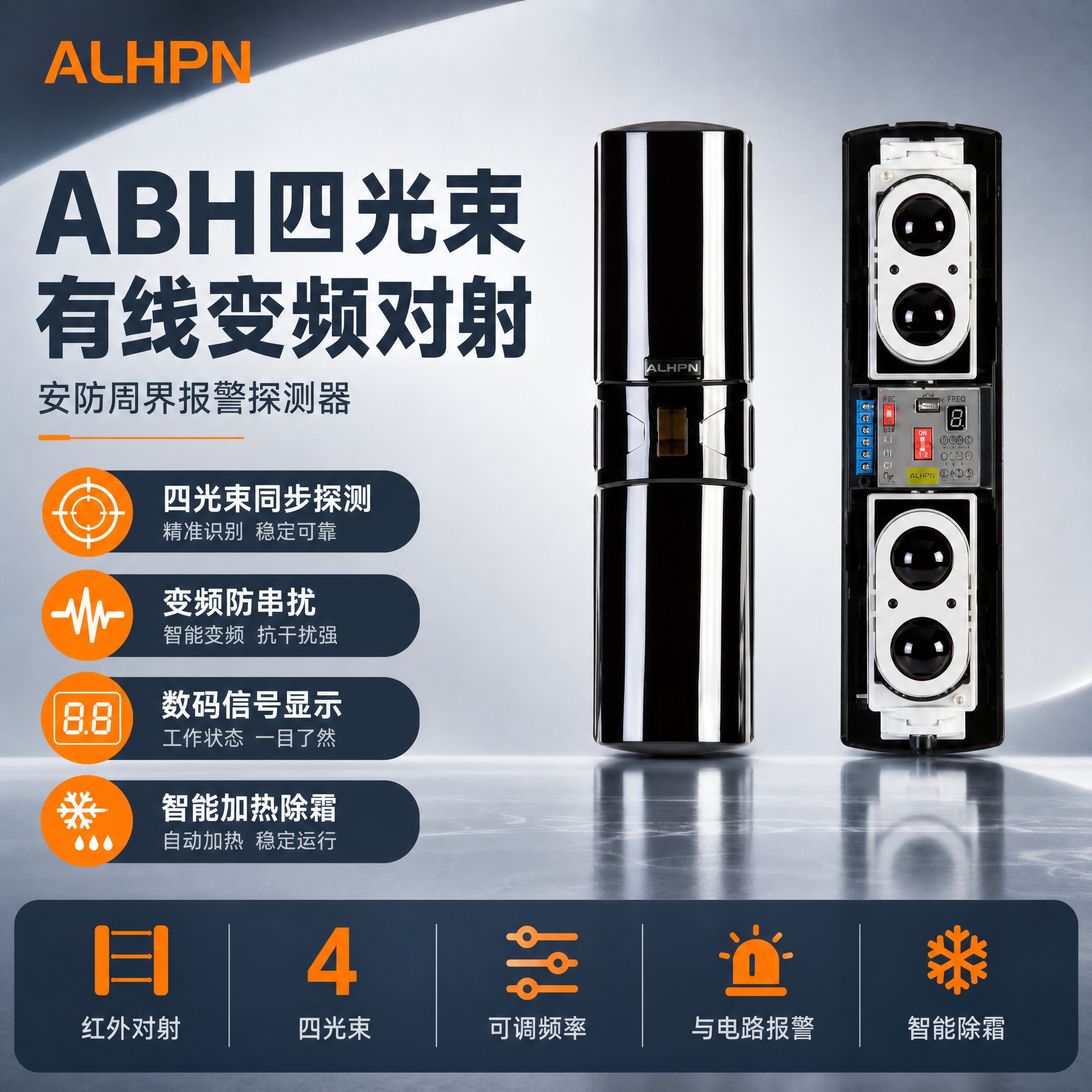 [主图-1] 首图品牌海报，突出ABH四光束有线变频对射产品名… - 图片创意预览