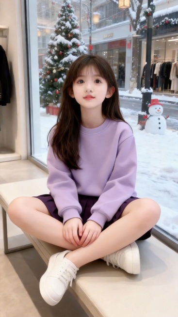 把图1的衣服和短裙给图的2的人物穿上，保留原场景光影，保持图2的人物的五官和发型不变，图片宽高尺寸不变，背景不变，鞋子变为白色运动球鞋，模特的姿势不变，保持图1的衣服和短裙的款式和颜色不变预览效果