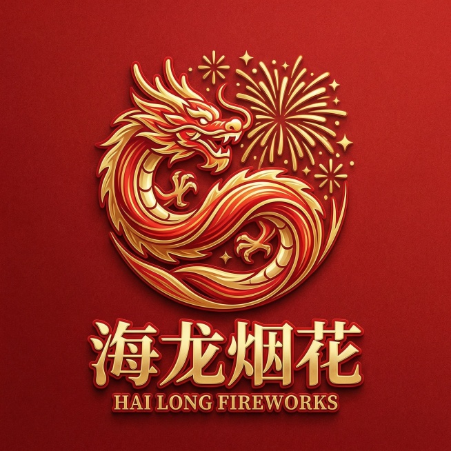 帮我设计海龙烟花LOGO底色用新年喜庆的颜色预览效果