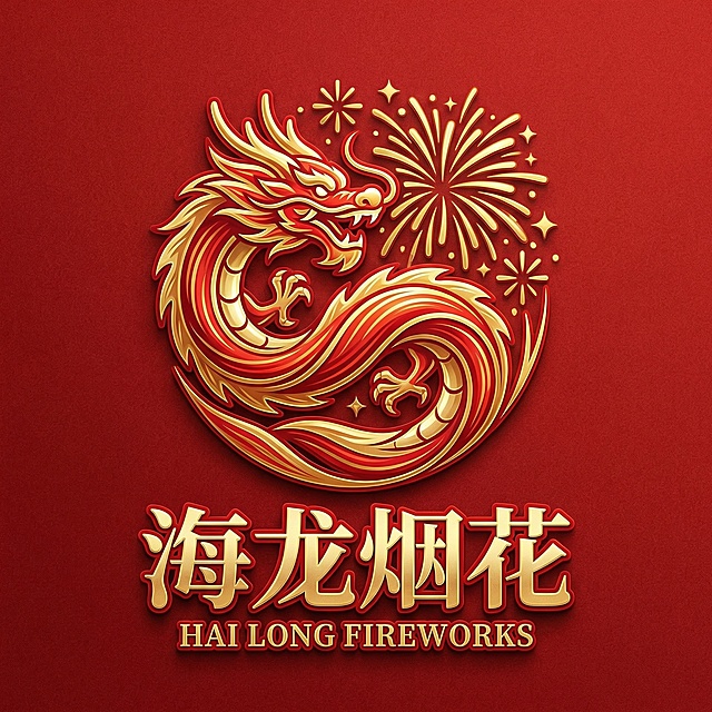 帮我设计海龙烟花LOGO底色用新年喜庆的颜色