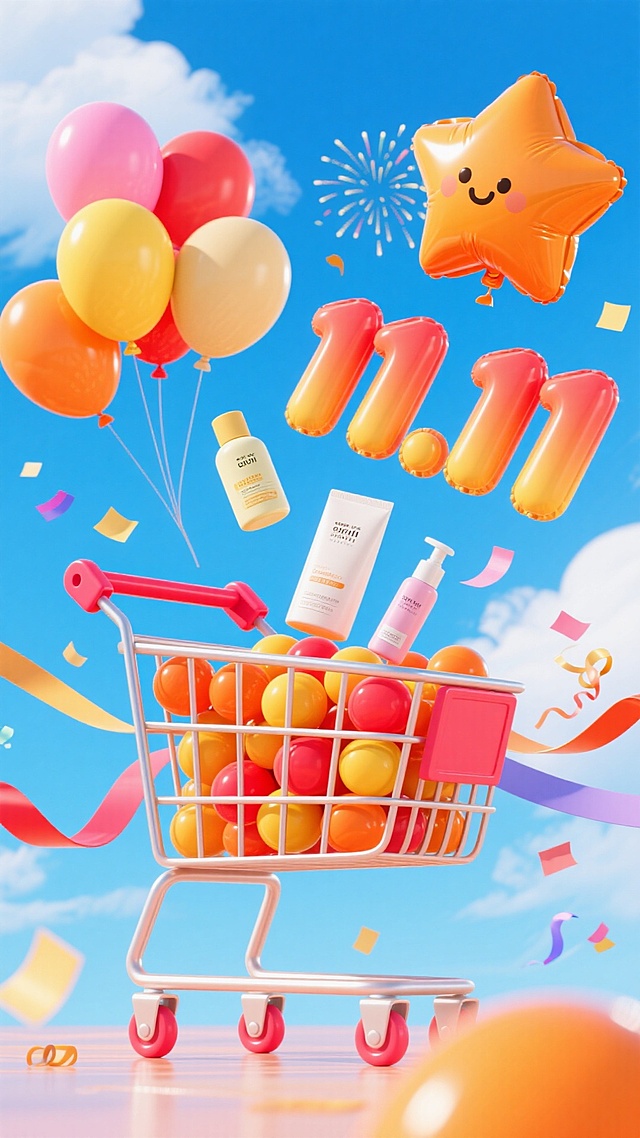 晴朗蓝天纯净感，膨胀压边气球，购物感，庆典