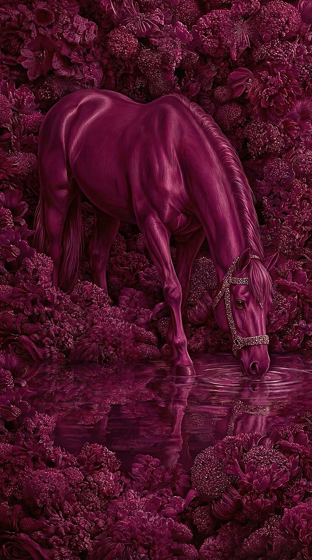 生成10张，不同的马匹的姿态，马匹要呈现出整体，被花团锦簌，