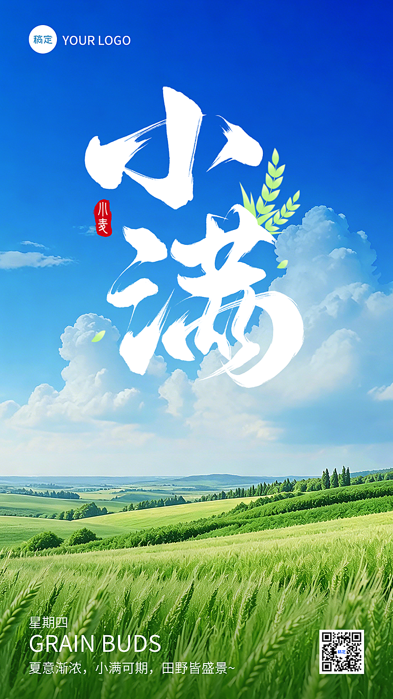 小满节气节气祝福线上渠道全屏竖版海报
