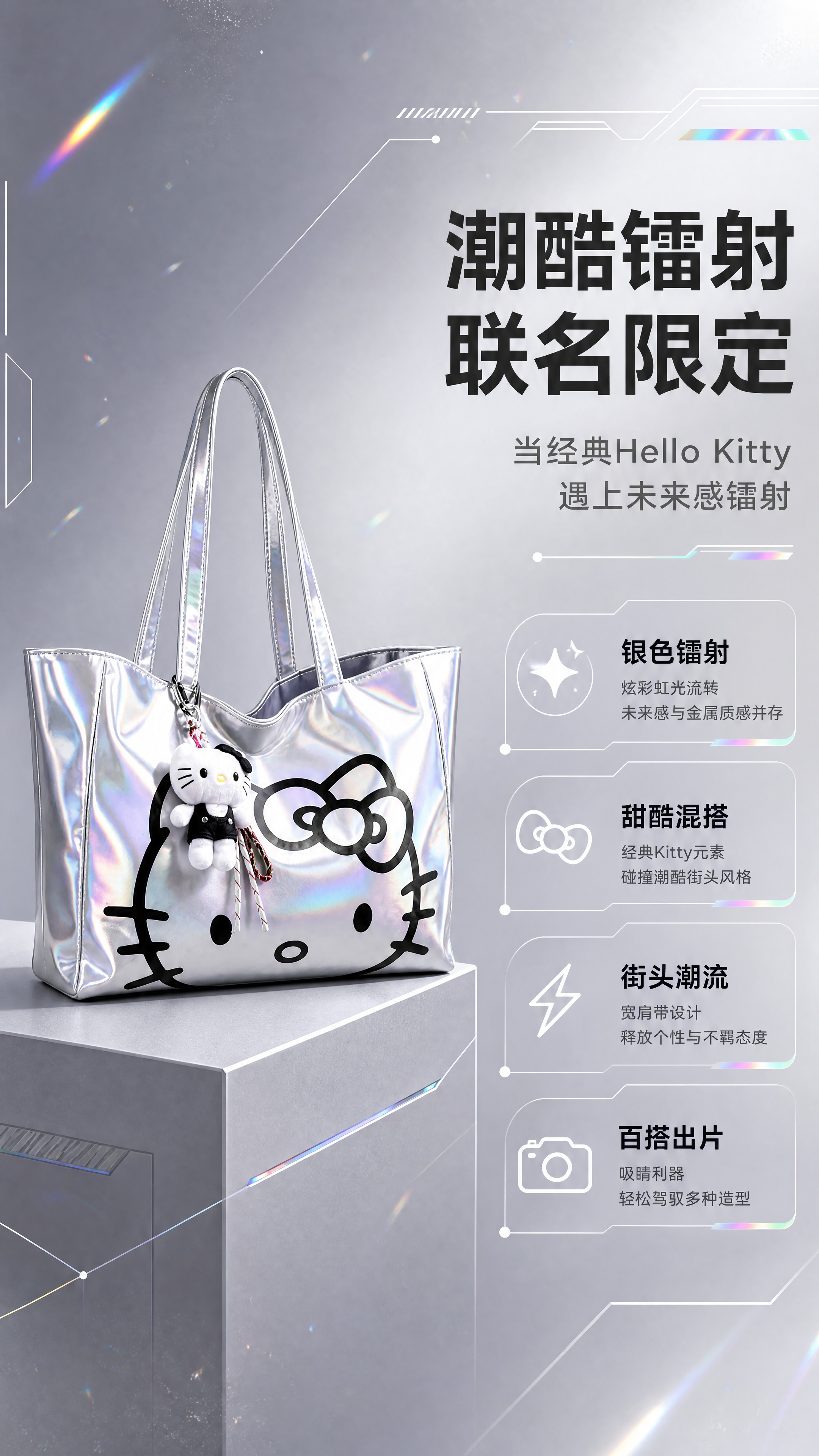 [商品] 使用【图1】Hello Kitty联名银色镭射托特包… - 图片创意预览