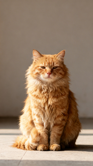 一只坐着的、带着发呆表情的橘猫全身照，写实照片风格预览效果