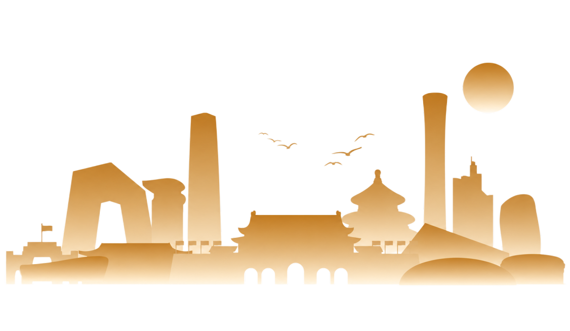 参考原图的城市建筑剪影渐变风格，将整体配色改为金棕渐变色，保留所有建筑轮廓、飞鸟和圆形元素，白色背景预览效果