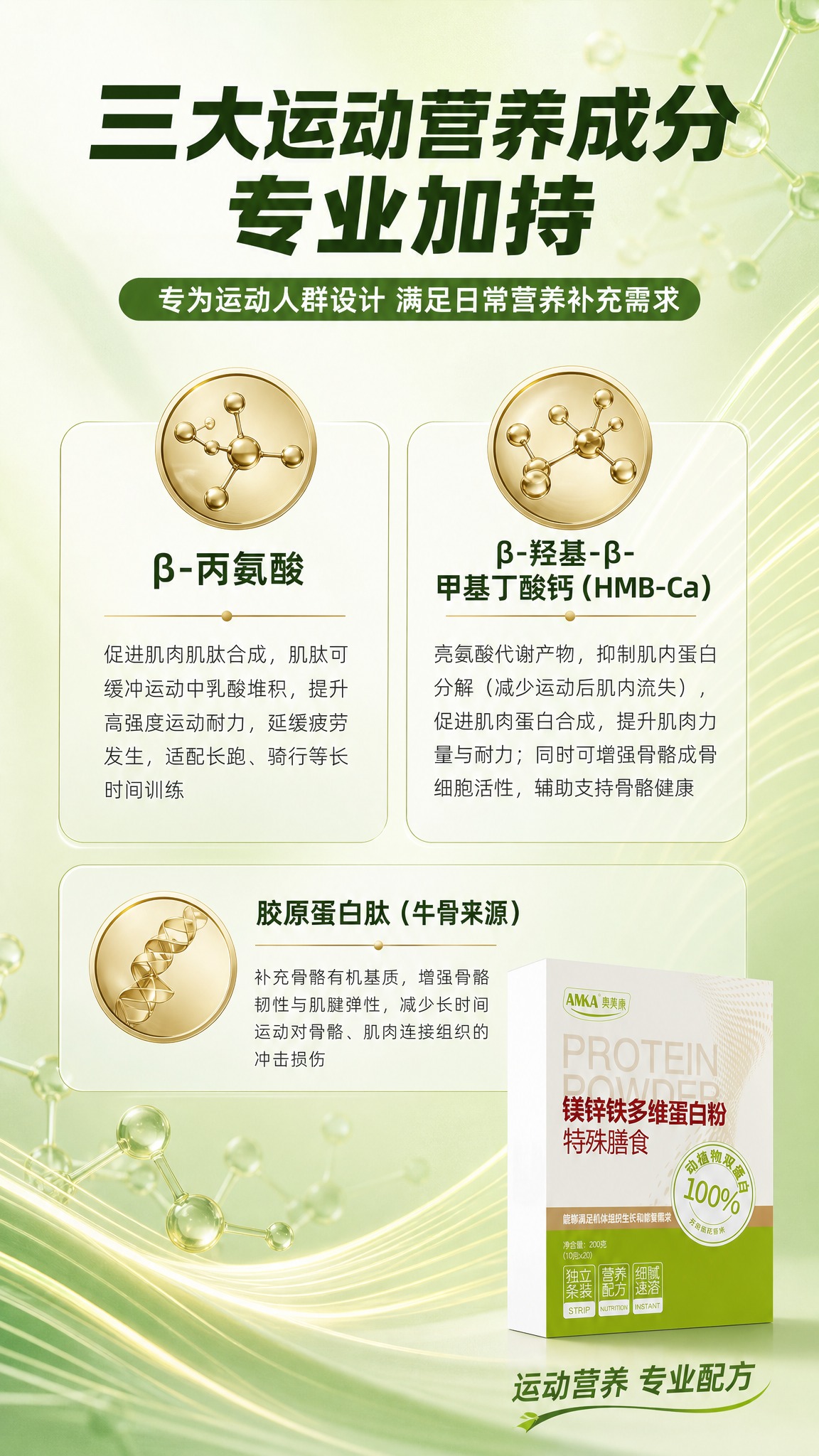 [商品] 使用【图1】奥美康镁锌铁多维蛋白粉外盒包装，保留白绿… - 图片创意预览