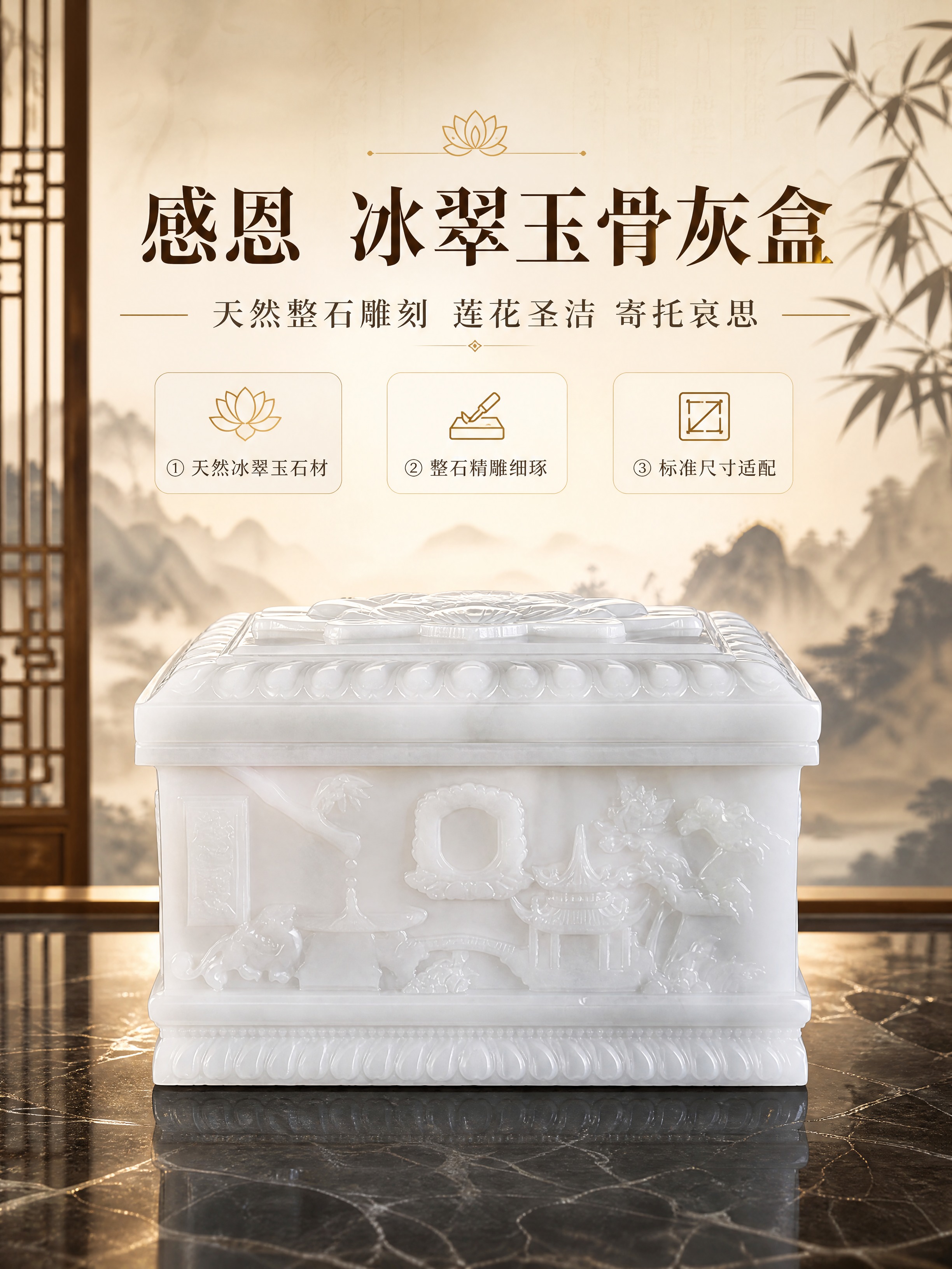 [商品] 使用【图1】感恩款冰翠玉骨灰盒正面全景；保留整体长方… - 图片创意预览
