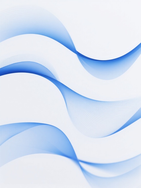 白色背景上，由多组流畅飘逸的蓝色渐变线条组成的抽象图案，线条呈现出深浅不一的蓝色调，从接近白色的浅蓝过渡到纯净的天蓝色，部分线条带有细密的平行纹理，整体构图采用三分法，三组主要的波浪线条从画面左侧向右上方优雅延伸并相互交织，线条边缘柔和模糊，具有半透明的轻盈质感，营造出宁静、现代且富有科技感的氛围，整体设计简洁大方，视觉层级清晰，信息传达高效，符合现代简约的设计美学。预览效果
