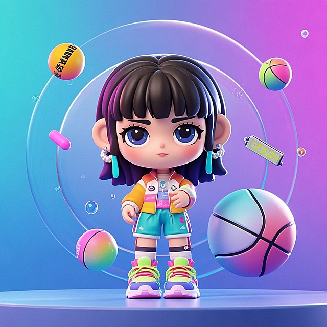 未来感卡通少女，软3D风设计，霓虹灯色彩环绕，展现青春活力。