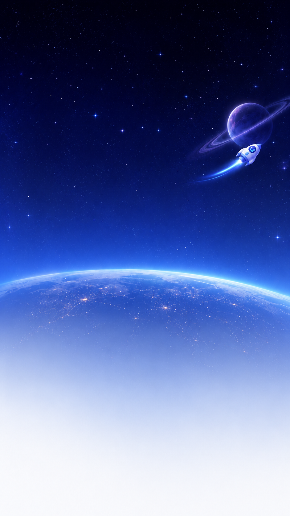 生成一张和原图一模一样的深蓝色星空渐变背景，右上角带紫色星球、… - 图片创意预览