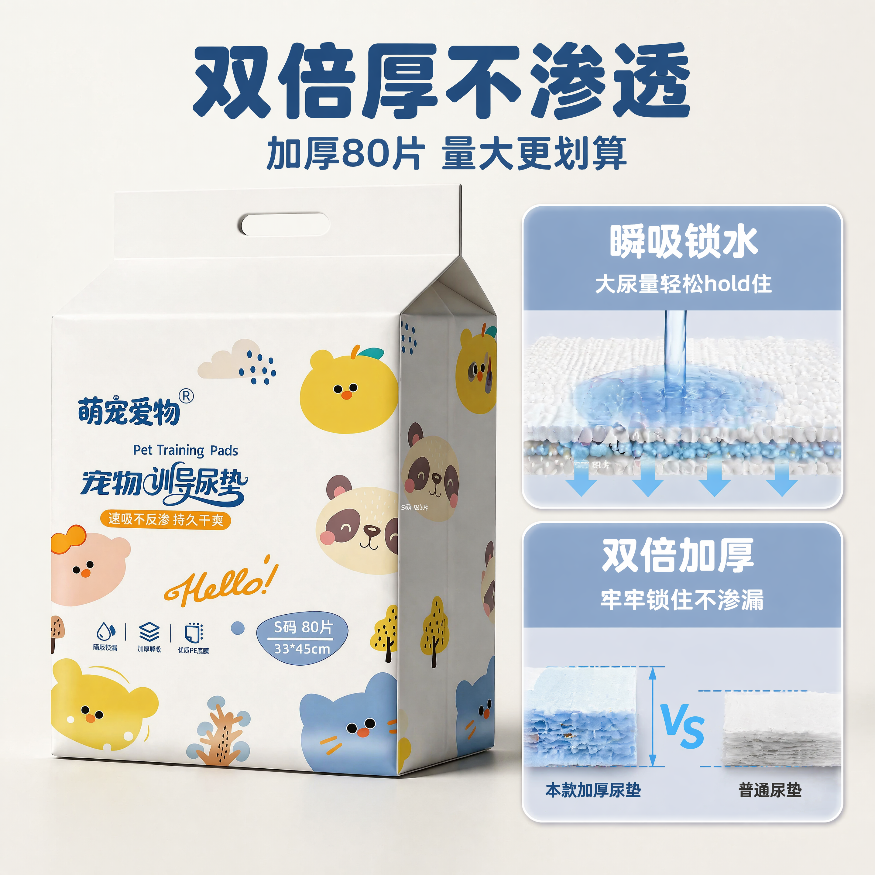[主图-2] 宠物尿垫核心卖点展示主图。 [氛围风格] 清晰功… - 图片创意预览