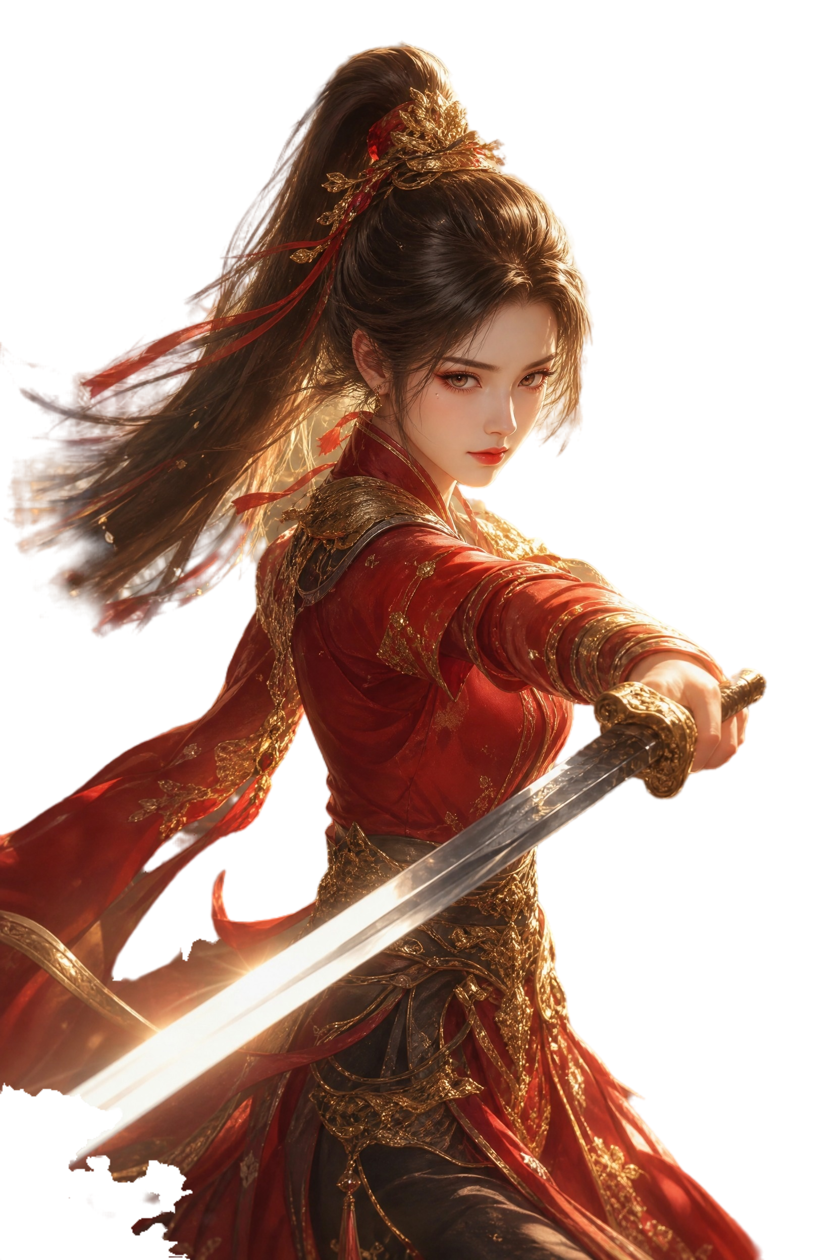 参考图中的古风女子插画风格，精致细腻的国风动漫插画质感，暖金色… - 图片创意预览