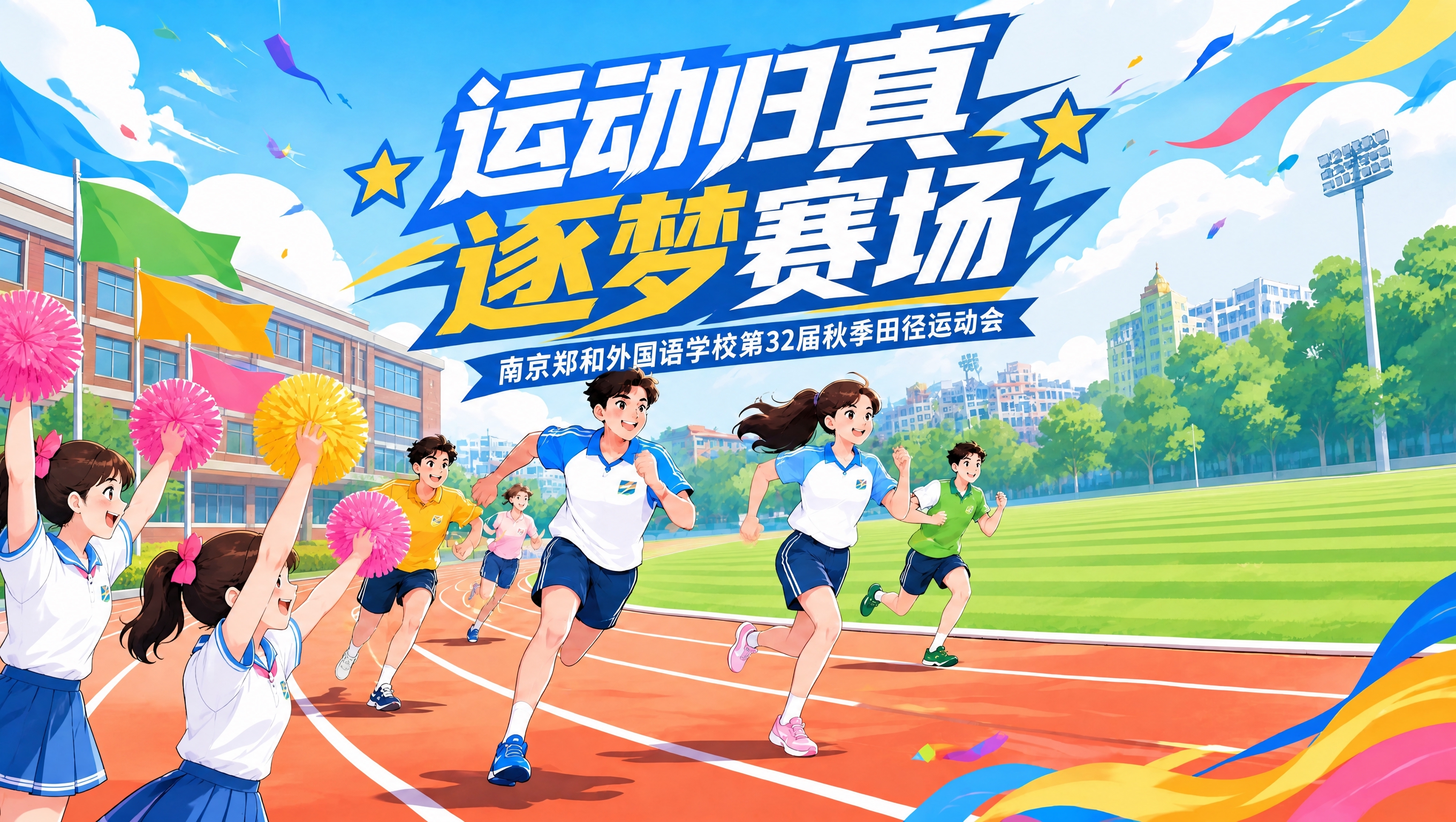 基于参考图进行修改：将画面右侧的看台替换为扩大的操场草坪，左侧… - 图片创意预览