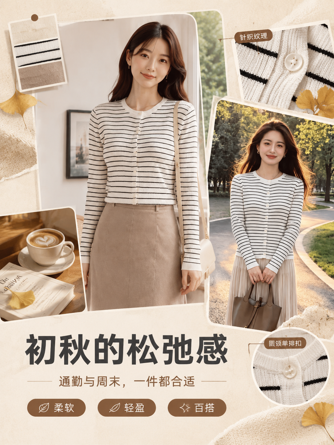 [商品] 使用【图1】【图4】白底黑条纹绵羊毛开衫（室内与户外… - 图片创意预览