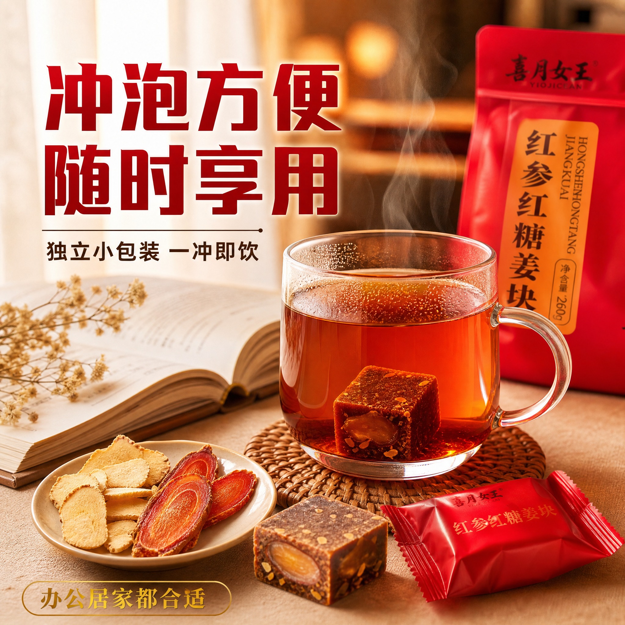 [主图-4] 冲泡饮用场景 红参红糖姜茶生活方式图 拼多多合规… - 图片创意预览