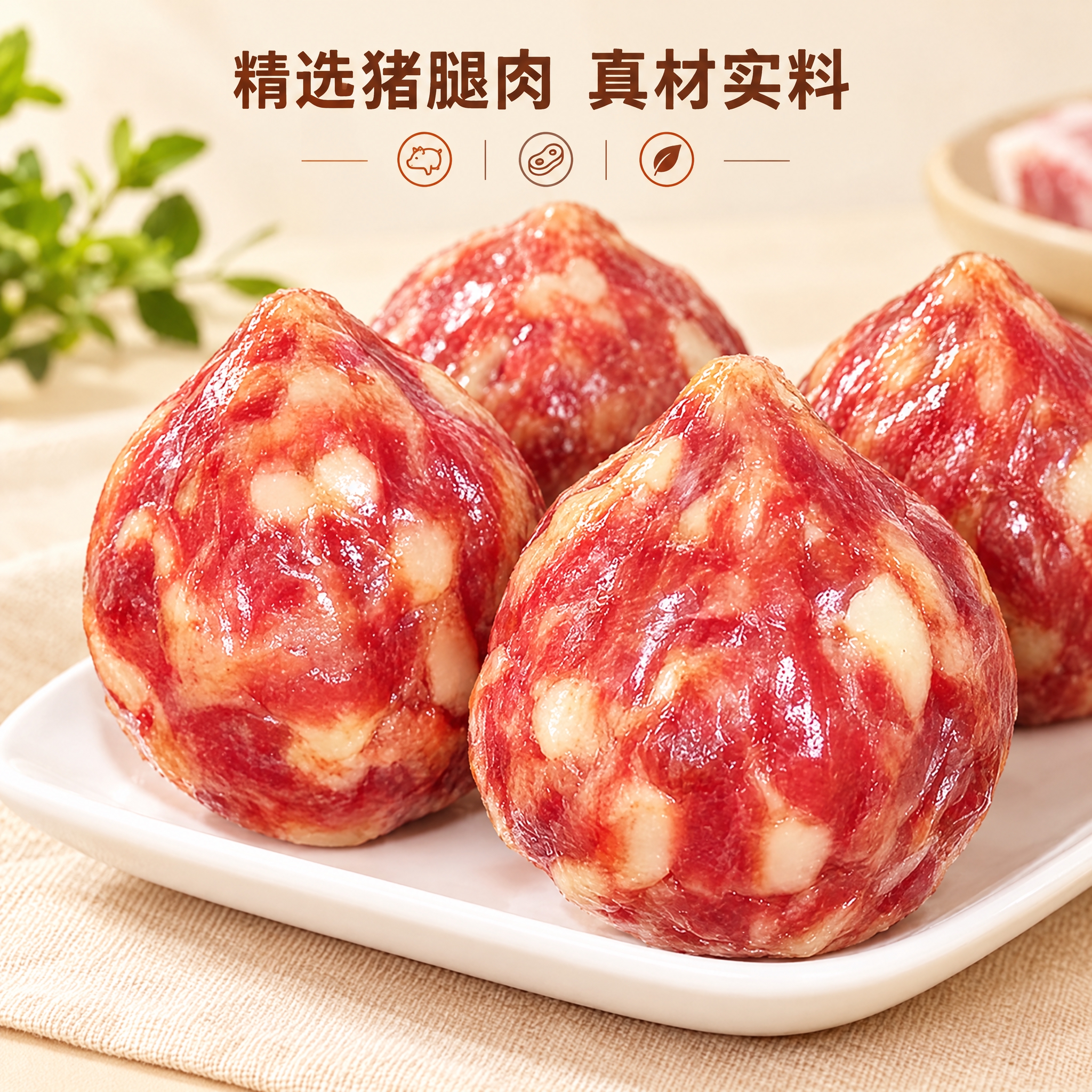 香肚电商详情图，1:1正方形构图，香肚产品占据画面大面积，保持… - 图片创意预览