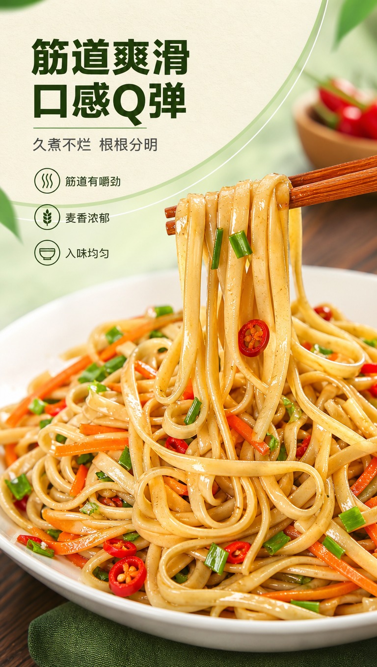 [商品] 使用【图7】凉拌面成品图；保留苦荞面条的扁宽形态、筋… - 图片创意预览